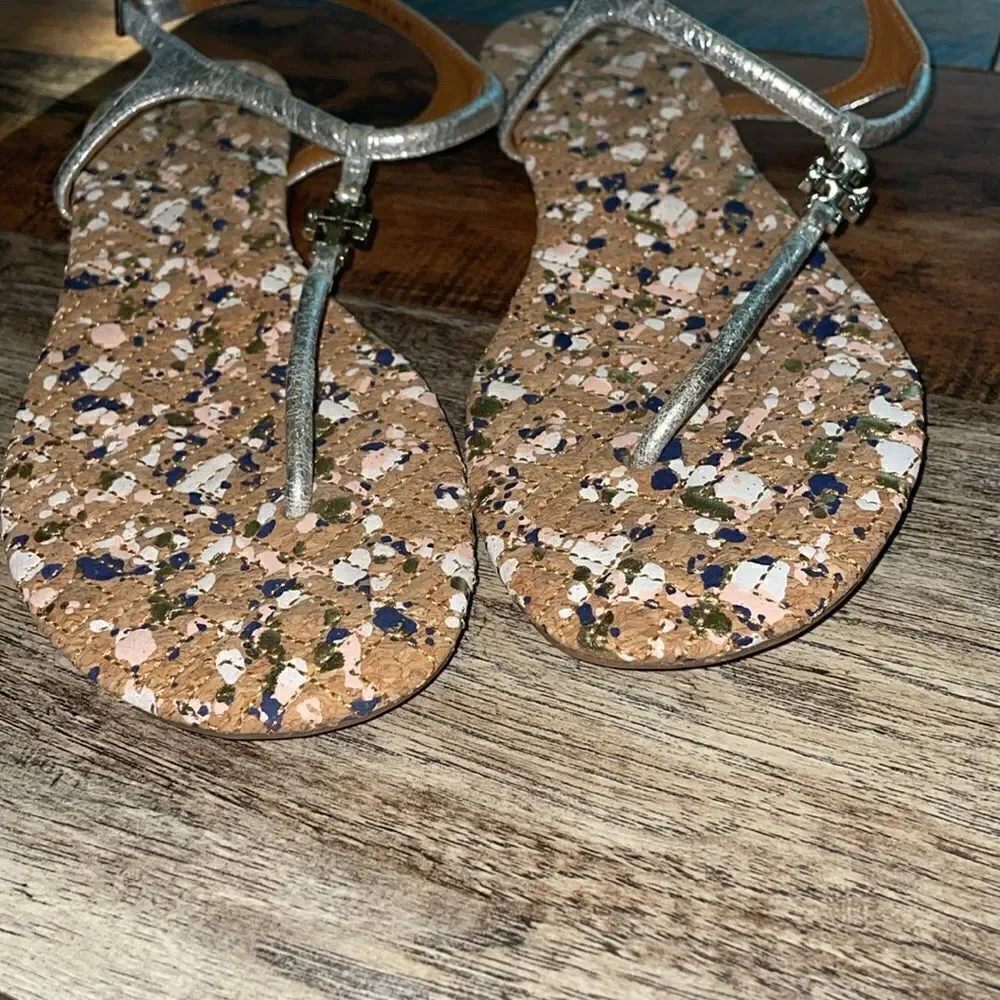Tory Burch Silver Quilted Marion T-strap sandals
